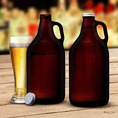 Amber Glass Beer Growler 64 oz. with Screw-Top Lid - Customizable
