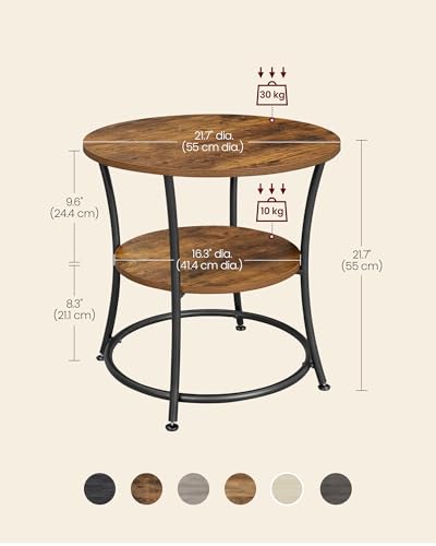 21.7-Inch Round Side Table - 2-Tier End Table & Nightstand with Steel Frame