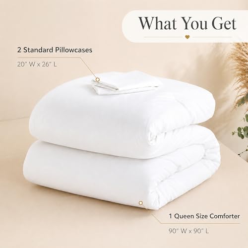 White Queen Comforter Set - All-Season Soft Microfiber Bedding (3 Pieces)