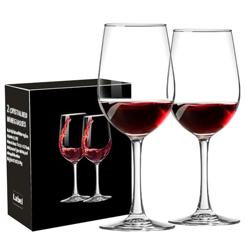 Red Wine Glasses Set of 2 - Hand-Blown 10oz Stemware for Red & White Wines