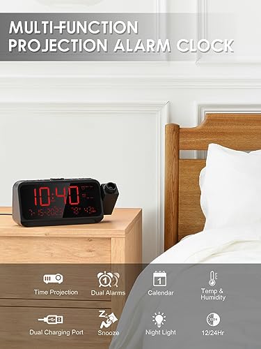 Digital Projection Alarm Clock with Ceiling Projector and Temperature Display