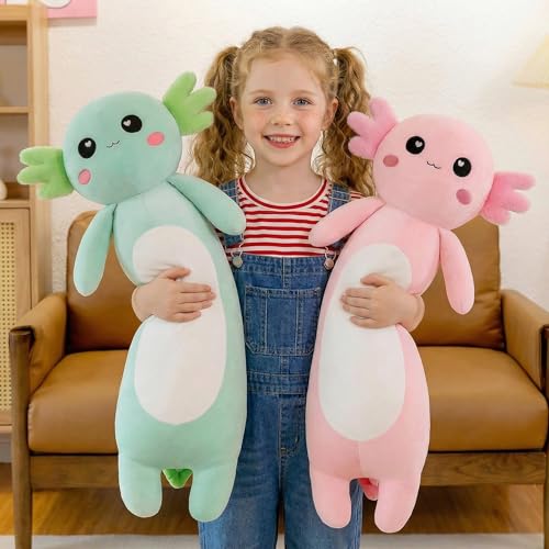 Kekeso 31.5in Axolotl Plush Pillow – Long Axolotl stuffed toy for kids & adults, green 80cm