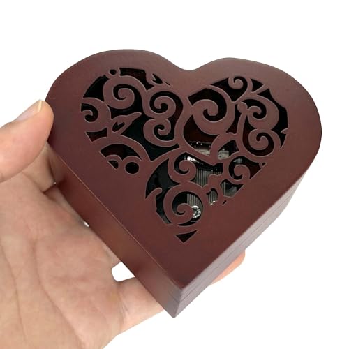 Heart Shaped Vintage Wooden Music Box - Wind Up Mechanism Musical Gift