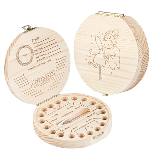 Wooden Baby Teeth Keepsake Box with Hair & Umbilical Cord Organizer