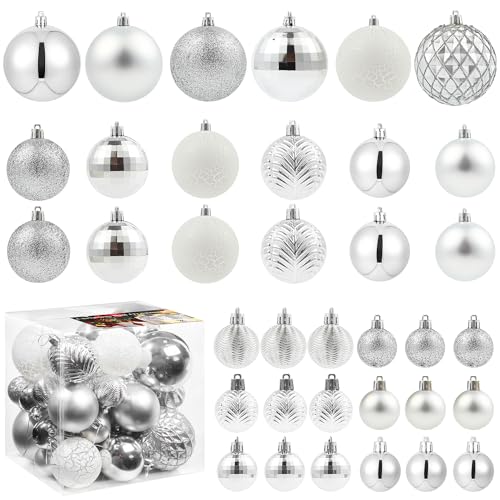 36-Piece Shatterproof Christmas Tree Ornaments - Silver Holiday Baubles Set
