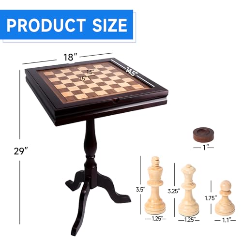 3-in-1 Wooden Chess, Checkers and Backgammon Game Table with Storage