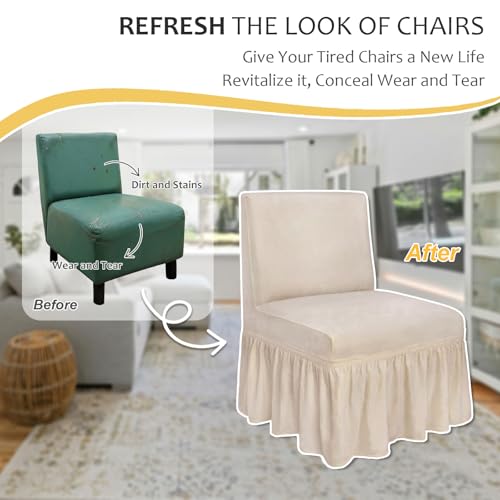 Beige Armless Chair Cover with Skirt - Stretch Slipcover for Living Room
