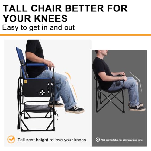 2 Pack Extra Tall Folding Camping Chairs with Side Table, 400 lb Capacity