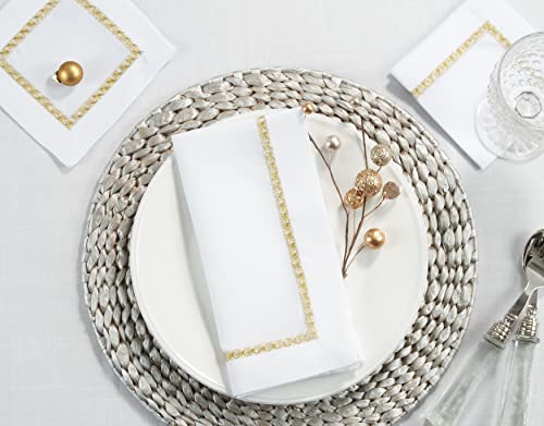 SARO Lifestyle Gold 20" x 20" Embroidered Border Table Napkins Set of 4