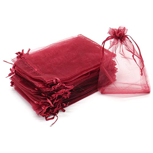Bezall 100Pcs Large 8x12 Inch Wine Red Organza Bags – Drawstring Gift Pouches for Wedding, Christmas & Party Favors