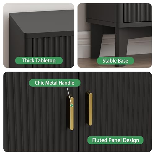 30-Inch Fluted Sideboard Buffet Cabinet with Adjustable Shelves, Black