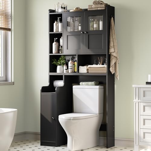 Over-the-Toilet Storage Cabinet with Glass Doors and Adjustable Shelves