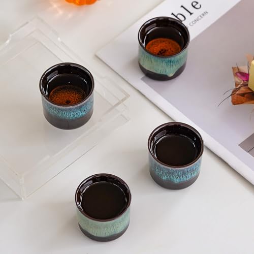 Ceramic Espresso Cups Set of 2 - 2.5oz Demitasse Shots - Full Magic Blue