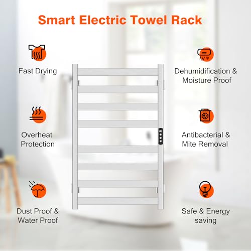 8-Bar Electric Towel Warmer, Wall-Mounted Stainless Steel Towel Heater