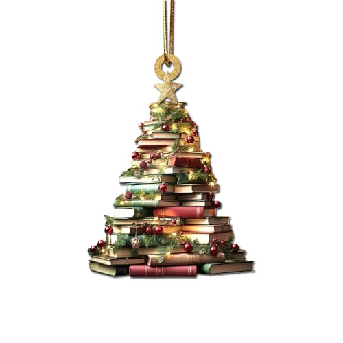 Star Christmas Book Tree Ornament - Acrylic Book Lover Decoration for Holiday Tree