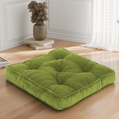 Tufted Corduroy Floor Cushion, 22x22 Square Meditation Pillow