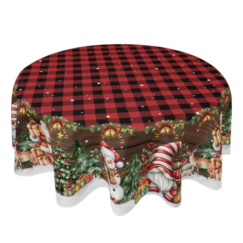 Granbey Christmas Santa Snowman Buffalo Plaid Round Tablecloth 60"