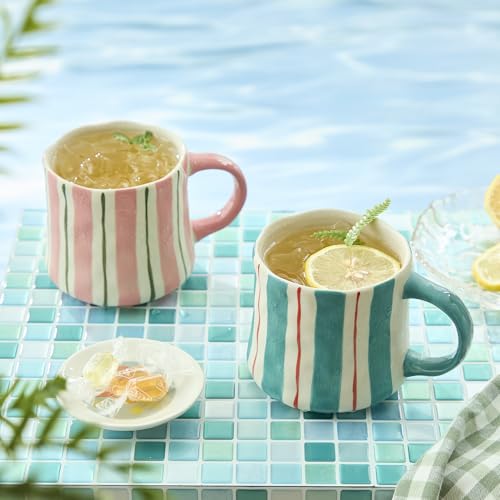 Green & Pink 2-Pack Ceramic Coffee Mugs Set of 2, 12oz Stackable Tea & Coffee Cups