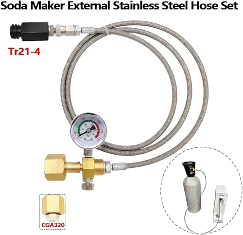 60-Inch CO2 Soda Maker Adapter Hose with Pressure Gauge for CGA320 Tanks