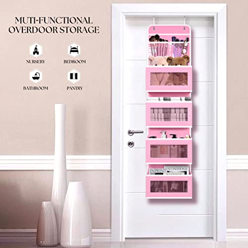 Pink Over Door Organizer with 4 Large Clear Pockets Hanging Storage