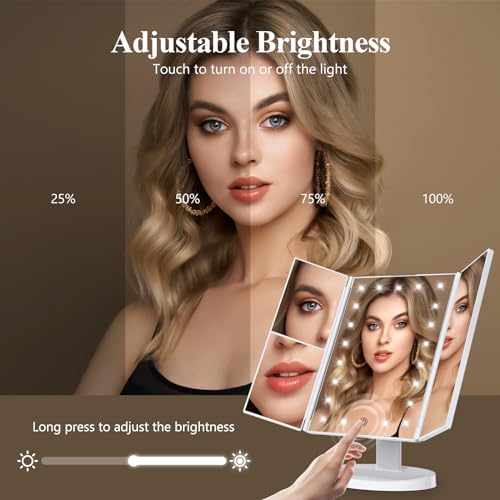 HUONUL 2X/3X/10X Magnifying Vanity Mirror with Light, Trifold Makeup