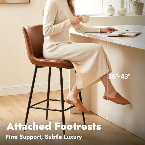 Set of 3 Counter Height Bar Stools, Upholstered Faux Leather with Back