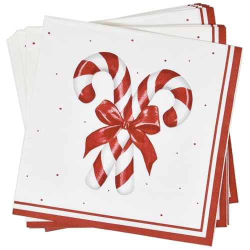 Christmas Candy Cane Cocktail Napkins - Pack of 100 Holiday Party Paper Serviettes