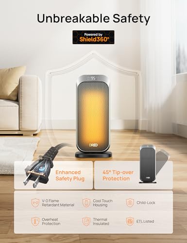 Quiet Portable Space Heater 1500W with Remote and 70° Oscillation