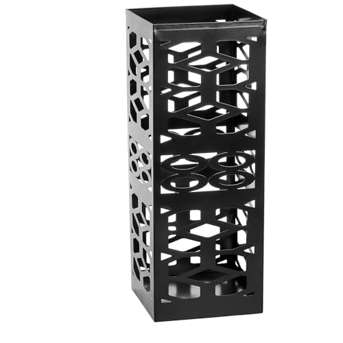 Metal Umbrella Stand for Entryway, Hollow Out Square Storage Bin, Black