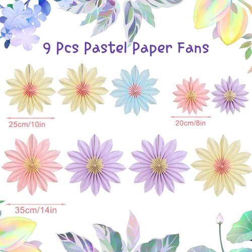 9-Piece Pastel Paper Fan Decorations for Party and Wall Backdrop
