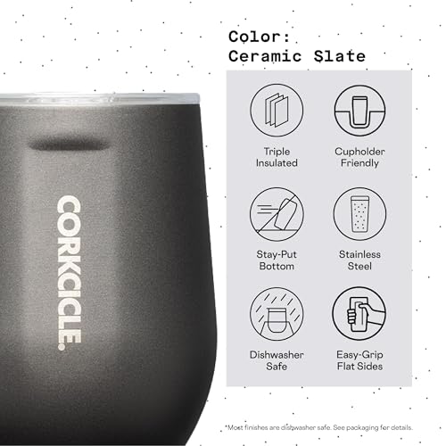 Corkcicle Ceramic Slate Stemless Wine Tumbler with Lid • 12 oz