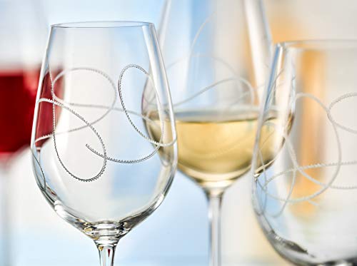 Barski Crystal Wine Goblet Set of 2 - European Lead-Free Glass with String Design, 14 oz