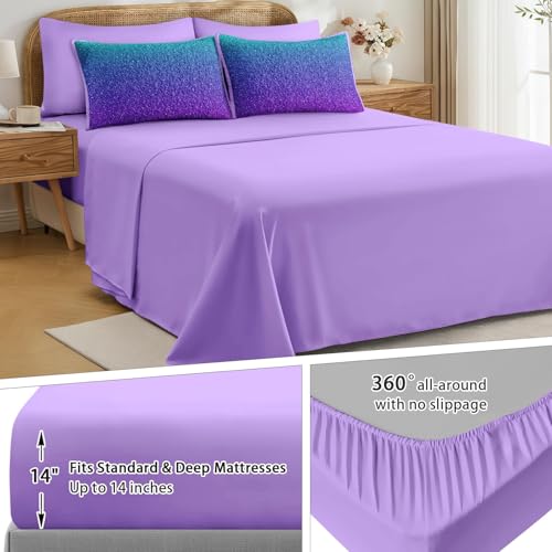 7-Piece Ombre Queen Quilt Bedding Set, Soft Lightweight Teal Coverlet