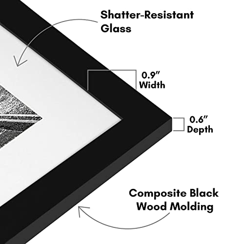 11x14 Black Picture Frame with Mat & Shatter-Resistant Glass for Wall Display
