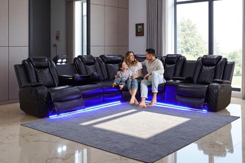 Power Reclining Sectional Sofa with LED Lights, USB Charging & Storage