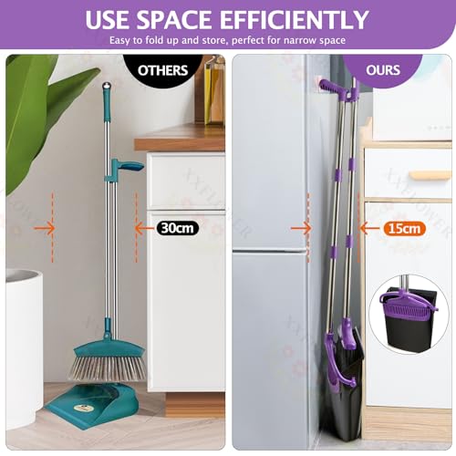 Long Handle Broom and Dustpan Set - Upright Cleaning Combo for Pet Hair