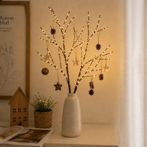 HelixBeam Warm White 200LED Branch Lights 34Inch | Detachable Twig Decor, USB & Battery Powered, 8 Modes, Large Vase Christmas Decor