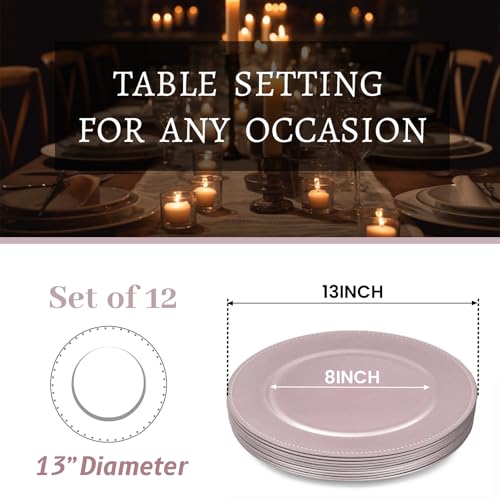 MAONAME Pink Charger Plates Set of 12 - Round Beaded Rim Tableware