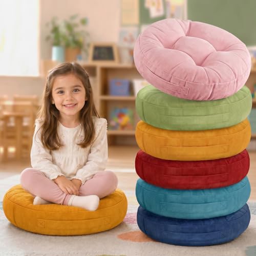 15-Inch Round Floor Cushions for Kids, 6-Pack Waterproof Classroom Seating