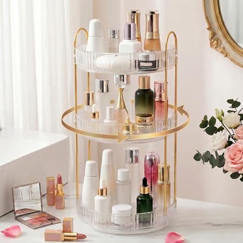 Aveniee Pearl White 3-Tier Rotating Makeup Organizer for Vanity & Bathroom