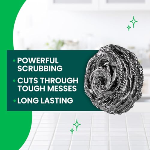 3 Pack Stainless Steel Scrubbers for Heavy Duty Cleaning - Kitchen & Grill Grate Scrubbing Set