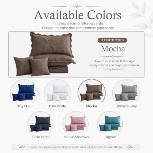HZ & HY Oversized King Bedspread Set - 5-Piece Damask Quilt, Mocha
