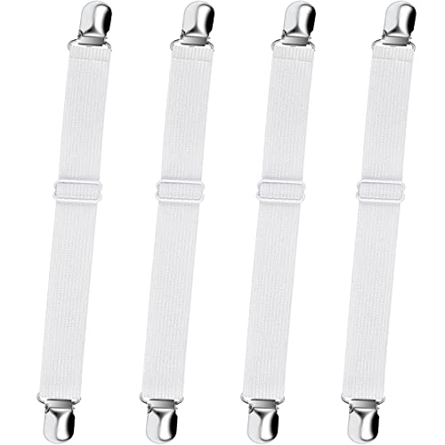 Adjustable Elastic Bed Sheet Straps - Heavy Duty Sheet Holder Clips (4 Pack)
