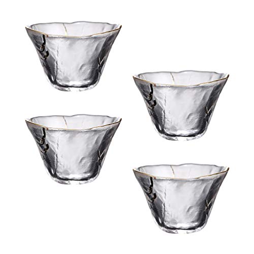 Japanese-Style Glass Sake Cups Set of 4 with Gold Rim - 2.75 Inch Drinking Glassware for Tea, Spirits, Water