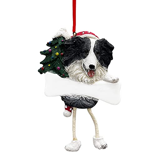 Border Collie Christmas Ornament with Dangling Legs - Hand Painted & Personalized Holiday Decor