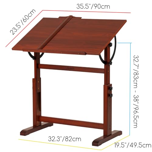 Vintage Wooden Drafting Table, 35.5" x 23.5" Tilting Art Desk with Height