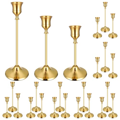 24PCS Vintage Gold Taper Candle Holders Set - Elegant Table Centerpiece