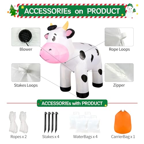 6.5 FT Inflatable Christmas Cow Outdoor Decor with Built-in LED Lights