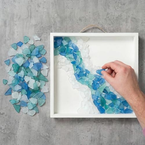Frosted Sea Glass Pieces for Crafts & Vase Filler - Blue, White & Green (11 oz)