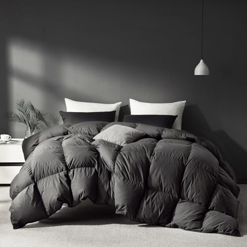 All Season Goose Feather Down Comforter - Queen Duvet Insert, Dark Grey